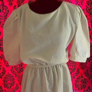 Vintage 80s Dress Jenny Dress Size 18 Puff Sleeves Retro 1980s Cream Off-white